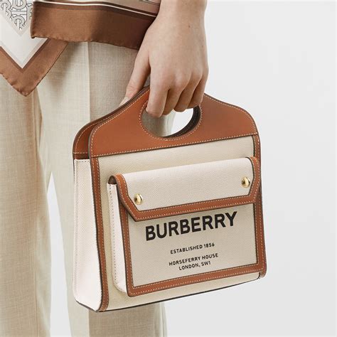 burberry mini two-tone canvas|Mini Pocket Bag in Natural/malt brown .